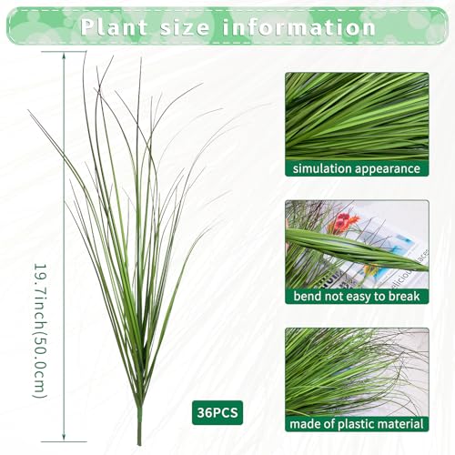 36Pcs Artificial Grass Plants Outdoor Faux Shrubs Wheat Grass Green Onion Grass Artificial Greenery Tall Stems for Indoor Outdoor Office Home Decor（Green Red Tail） - color: Green Red Tail, size: 36Pcs