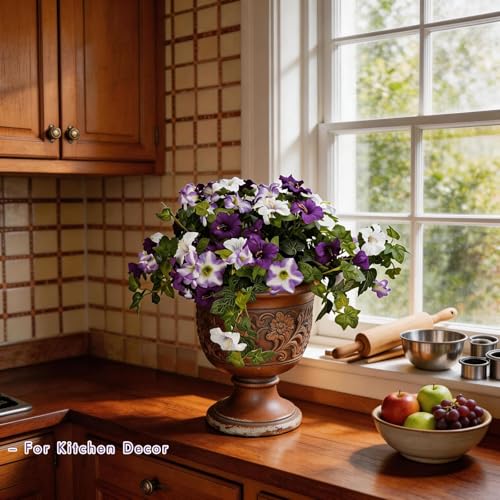summer flower 2 Pack Faux Petunias Outdoor UV Resistant Artificial Flowers for Planters, Realistic Fake Flowers for Outdoor Decor, Porch, Hanging Baskets,Spring Home Decoration(Purple White) - color: Purple-2