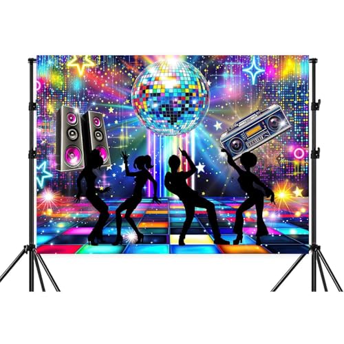 6X4ft Disco Backdrop 70s 80s 90s Theme Retro Dance Party Photography Background Neon Disco Ball Wedding Birthday Party Decoration Prom Portrait Photo Props Wall Decor Banner - color: Multi2, size: 6X4FT