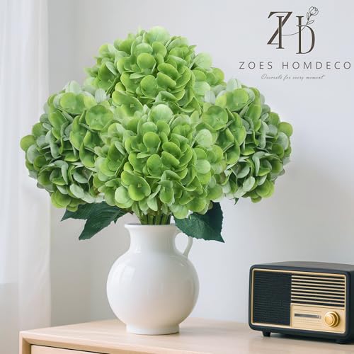 4PCS 25" Green Hydrangea Artificial Flowers Full Latex Faux Hydrangea Flowers, Artificial Flowers Bouquets for Home Decor Party Arrangements Wedding Bouquets - color: Green