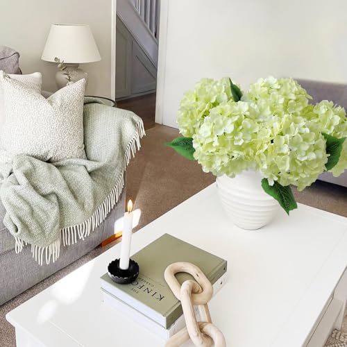 JINWOE Green Hydrangea Artificial Flowers, 5Pcs 20Inch Large Lifelike Faux Silk Flowers, Full Artificial Hydrangeas for Bouquet Table Centerpieces Indoor Spring Outdoor Home - color: Green