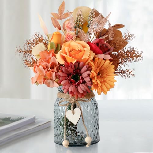 Leftover Fake Fall Flowers in Vase,Fall Silk Flower Arrangements,Fall Centerpieces for Tables,Faux Flowers for Vase,Artificial Flowers for Autumn Decor,Home Decor Living Room - color: Fall Red Yellow