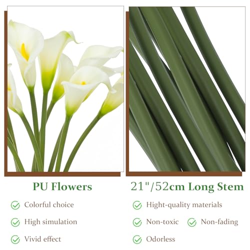 10 Pcs Artificial Calla Lily White Flowers, 26" Long Stem Artificial Flowers for Tall Vases, Wedding Centerpieces & Bridal Bouquets, Realistic White Calla Lilies for Home & Office Decor