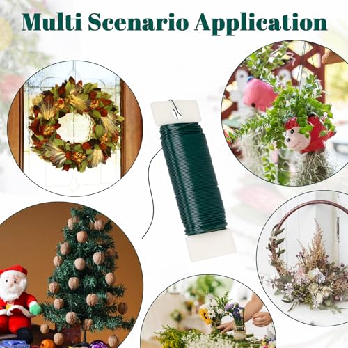 Aisoso 4 Pack Floral Wire, 131 Yards Paddle 22 Gauge Florist Wire Green for Wreath Making Craft, Floral Flower Arrangements and DIY Crafts, Garland