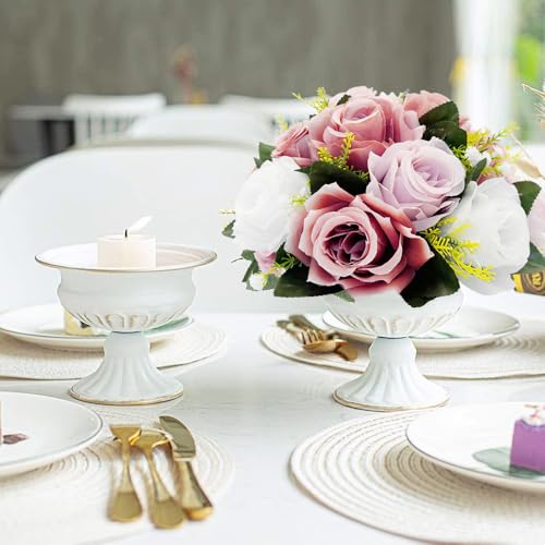 10Pcs Artificial Flower Balls for Centerpieces, Large Round Rose Balls for Parties Valentine's Day Wedding Centerpieces and Home Office Decor (Dusty Pink & White) - color: Dusty Pink & White