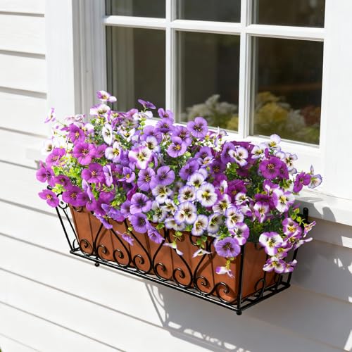 INQCMY Artificial Fake Pansy Flowers for Outdoor, 12 Pcs Faux Silk Pansies Flower for Spring Summer Decoration, UV Resistant Fake Plants for Outside Planter Porch Yard Patio Home Decor(Mixd Purple) - color: Mixd Purple