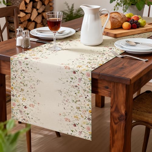 Larponder Summer Colorful Flowers Table Runner, 13x108 Inch | Table Decoration for Seasonal Anniversary Holiday Kitchen Dinning Table Home Party Decor - color: Color Flowers-3, size: 13" x 108" (Rectangular)