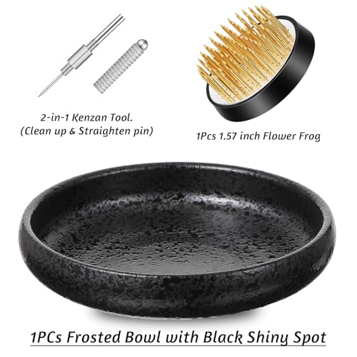 Kenaoeoe Ikebana Vases Set Ceramic Flower Frog Vase Kit with 1.8 Inch Ikebana Vases and Needle Straightening Tool for Japanese Floral Arrangements