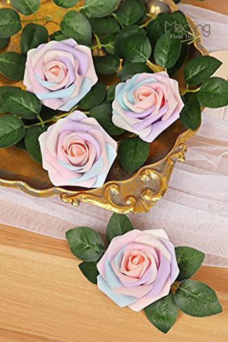 MACTING 30PCS Artificial Rose Flowers Real Touch Fake Flowers with Stem Foam Roses for DIY Wedding Bouquet Table Centerpieces Party Baby Shower Spring Home Mothers Day Decoration(Light Rainbow - color: Mix Color 4-1, size: 30PCS
