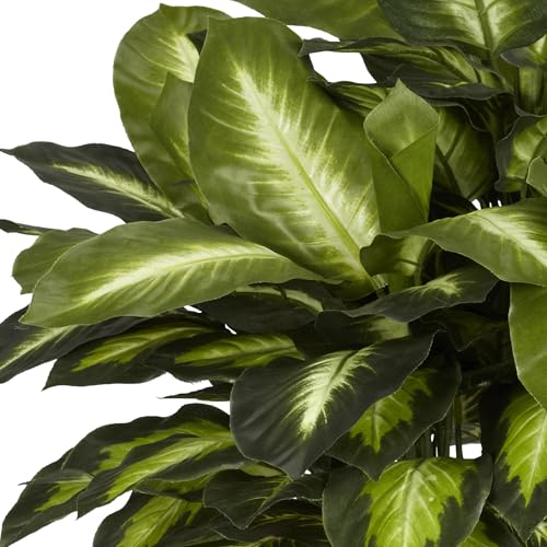 Nearly Natural 24in Artificial Dieffenbachia Silk Plant with Modern Hexagon Planter, Maintenance-Free Indoor Faux Greenery for Room Decor