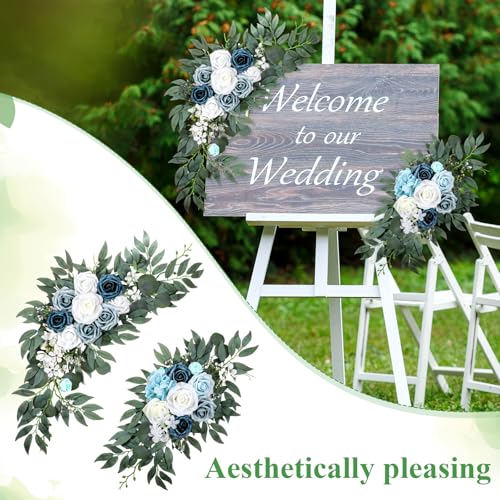 2 PCS Arch Flowers, Artificial Flowers for Wedding Arch Floral Swag Blue for Wedding Welcome Signs, Baby Shower, Venue Decorations, Banquet Receptions and Photo Backdrops