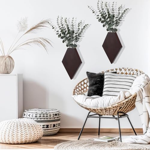 Chunful 2 Pcs Wooden Wall Planter Decor Hanging Faux Plants Greenery Flowers Holder Vase Boxes for Wall Bohemian Farmhouse Room Kitchen Office Indoor Decoration(Brown,9.8 x 6.6 x 1.2 Inches) - color: Brown, size: 9.8 x 6.6 x 1.2 inches