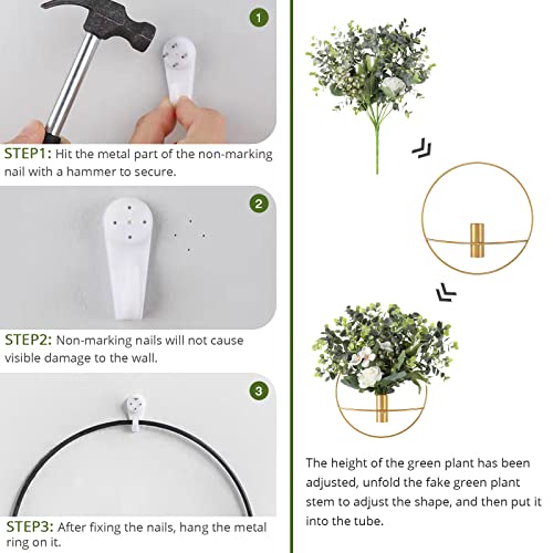 Pretty Jolly Wall Decor, Wall Metal vase Decoration Holder, Wall-Mounted Artificial Flowers, Black Wall Decor Fake Wheat 2 Pack, Wall Art Artificial Greenery, Farmhouse, Boho - color: 09-greenery-wheat - Black Ring, size: L 11.8inch (Black Ring)