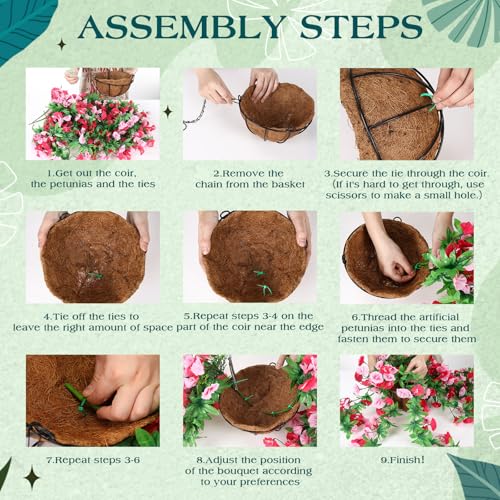 Hotop 2 Set Artificial Flowers with Hanging Basket Includes 6 Pcs Morning Glory Vines Faux Outdoor Hanging Plants Waterproof UV Resistant Fake Flowers for Patio Spring Summer Decor(Rose Red, Pink) - color: Rose Red, Pink