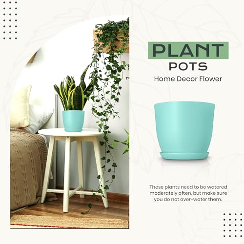 Utopia Home - Plant Pots Indoor with Drainage - 7/6.6/6/5.3/4.8 Inches Home Decor Flower Pots - Plastic Planters for Indoor Plants, Cactus, Succulents Pot (Aqua, Pack of 10) - color: Aqua, size: Pack of 10