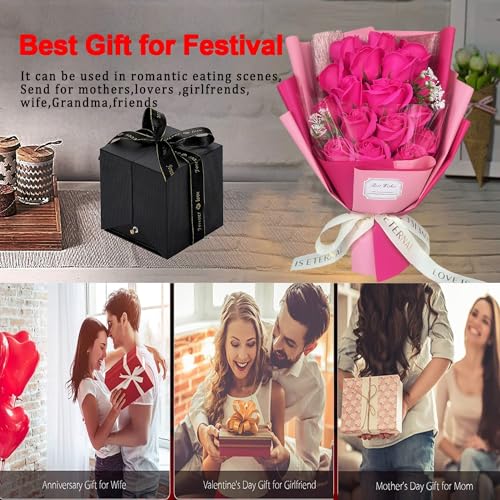 EIGHTOWN Roses Bouquet Artificial Flower - Preserved Red Rose Flowers with Love Necklace for Her - Unique Gifts Valentine's Day, Mother's Day, Thanksgiving, Birthday, Anniversary (512) - color: 512