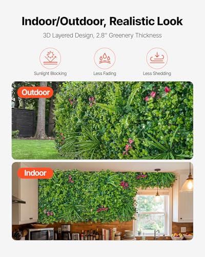 VEVOR Artificial Plant Wall, 16PCS 20 x 20 in Artificial Boxwood Panels, Greenery Backdrop Privacy Hedge Fence with Sun Protection, Fake Grass Wall Screen for Wedding, Indoor, Outdoor GardenMixed Leaf - color: Mixed Leaf, size: 20*20IN 16P