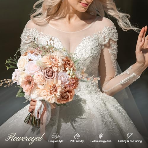 Floweroyal Artificial Flowers Fake Rose Flowers Dahlia with Stems for DIY Wedding Bridal Bouquets, Baby Shower, Floral Arrangement, Table Centerpieces, Home Decorations - color: Nude Color-2