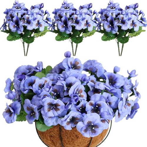 Realistic Silk Pansies Arrangement Colorful Artificial Flower for Home Decoration Table Centerpiece Bookshelf Display Silk Flower Arrangements - color: Blue