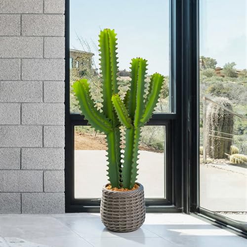 Artificial Cactus Plants, 3ft Tall UV-Resistant Fake Desert Cacti Plant in Brown Pot, Faux Floor Plants for Home Office Hotel Patio Balcony or Garden Indoor Outdoor Decor - size: 35"