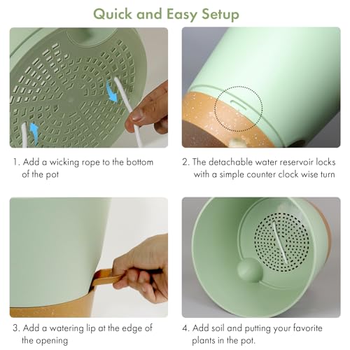 WSMKSZ 7/6.5/6/5.5/5/4 inch Self Watering Pots for Indoor Outdoor Plants, 6 Pack Plastic Flower Planters with Drainage Holes and Removable Saucers, Plant Pots with Wicking Rope, Green Brown - color: Green Brown, size: 7+6.5+6+5.5+5+4inch 6pcs