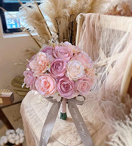 FACINOC Roses Artificial Flowers Pink Bouquets Box Set Fake Flower Bulk for DIY Wedding Bridal Baby Shower Decorations Party Table Centerpieces Silk Floral Arrangements for Home Decor Indoor - color: Y(pink, Peach)