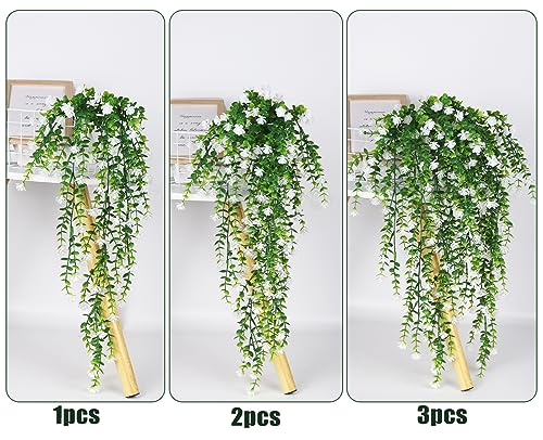 RECUTMS Artificial Hanging Plants Fake Hanging Plant Faux Eucalyptus Leaf Greenery Vine Outdoor UV Resistant Plastic Plants Home Garden Wedding Party Indoor Outdoor Decorations(White) - color: White, size: Hanging Plants