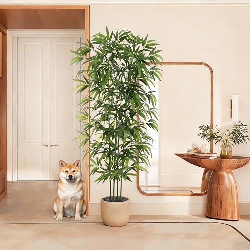 Artificial Bamboo Tree: 6FT Fake Bamboo Plant Faux Tall Nandina Tree with Dense Green Leaves in Woven Planter for Indoor Home Decor Office Living Room Corner Decoration Zen Oriental Minimalism