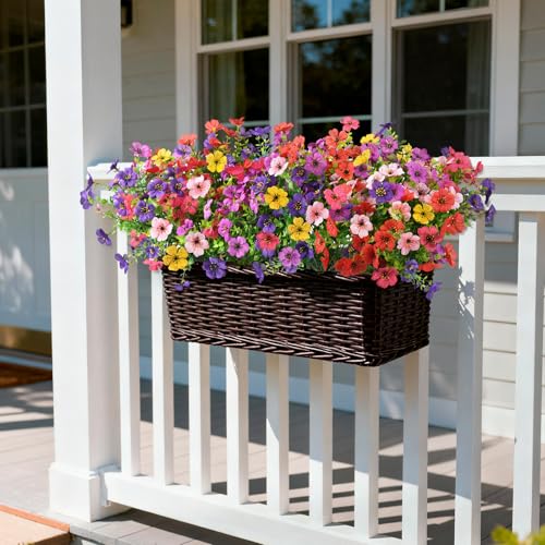 INQCMY Artificial Flowers for Outdoors Faux Plants Fake Flowers Spring Summer Decoration,12 Bundles Faux Silk Colorful Daisy Realistic UV Resistant for Outside Home Planter Window Porch Patio Yard - color: Mixed Color(2 Deep Purple,2 Light Purple,2 Red,2