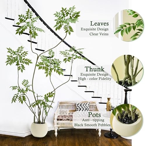 Artificial Sumac Tree：6FT Faux Mahonia Fortunei Tree Realistic Fake Floor Plant Silk Leaves & Elegant Branches in Pot Fake Plant for Minimalist Decor Indoor Home Sala Office Hotel Patio Studio - color: Sumac Tree, size: 6FT