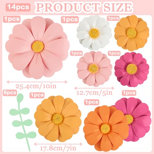 SUNBEAUTY Daisy Paper Flowers Party Decorations, Party Flower Decorations, Orange Yellow Flowers Wall Hanging, 1st Birthday Bridal Baby Shower Wedding Classroom Tea Party Daisy Décor - color: White Pink Daisy