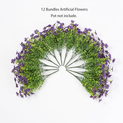 Artificial Flowers for Outdoor Indoor Garden Home Decoration, Faux Flower Daisy with Eucalyptus Leaves Fake Plants Greenery Boxwood Porch Patio, 12 Bundles - color: Purple