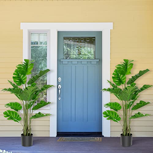 GOFLAME Artificial Monstera Deliciosa Plant, 5ft Potted Faux Tree with 15 Verdant Fake Leaves, Swiss Cheese Plant for Home Decor Indoor, Outdoor, Home, Office, 1 Pack - size: 5ft