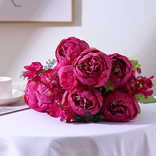 Duovlo Springs Flowers Artificial Silk Peony Bouquets Wedding Home Decoration,Pack of 1 (Spring Hot Pink) - color: Spring Hot Pink