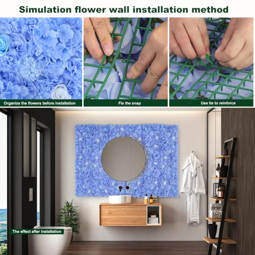 Flower Wall Backdrop 6pcs 16.5 * 16.5inches Artificial Floral Panel Faux Silk Flowers Rose Decor for Wedding Arrangement Home Wall Background Party-Light Blue - color: Light Blue, size: 16.5inch