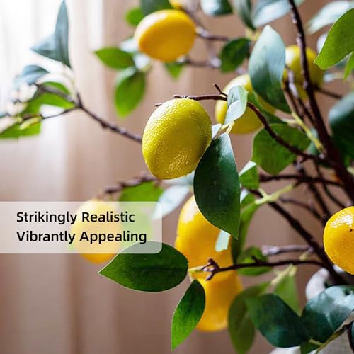 2 Bunches Artificial Lemon Stems, 12 Pcs Faux Lemon Fruit with Green Leaves, Fake Lemons Decor for Vase Filler, Kitchen Table Farmhouse Centerpiece Decor(LB-01)