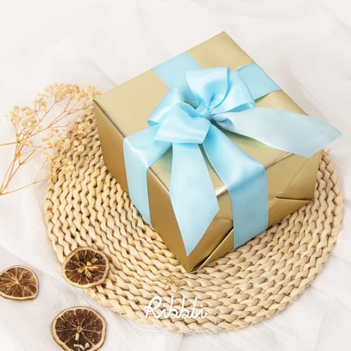 Ribbli Light Blue Baby Blue Double Faced Satin Ribbon,1-1/2” x Continuous 25 Yards,Use for Bows Bouquet,Gift Wrapping,Wedding,Floral Arrangement - color: Blue Light, size: 1-1/2 inch