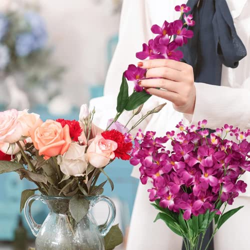 26.7'' Artificial Orchid Stems, 12Pcs Purple-Red Silk Turquoise Orchids Flowers for Wedding Bridal Bouquet Boutonniere Wreath Table Centerpiece Outdoor Decor - color: Purple-red