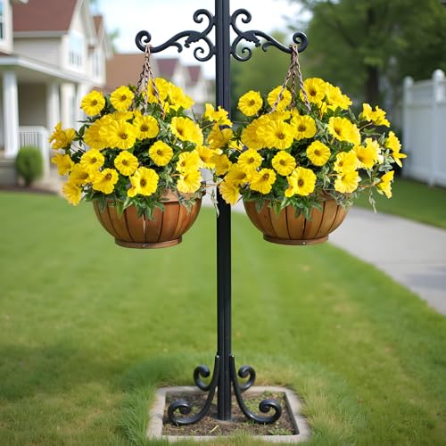 Yellow Artificial Morning Glory Flowers for Outdoor Planters, Premium UV Resistant Silk Faux Flowers for Porch, Hanging Basket & Window Box, Spring Garden Decor, No Pot, 13.3 Inch, 4 Bundles - color: Yellow 4pcs