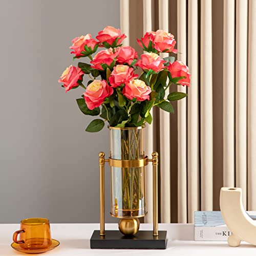 Hawesome 12PCS Artificial Silk Flowers Realistic Roses Bouquet Long Stem for Home Wedding Decoration Party (Gradient Dark Pink, 12Pcs Flowers) - color: Gradient Dark Pink, size: 12Pcs Flowers