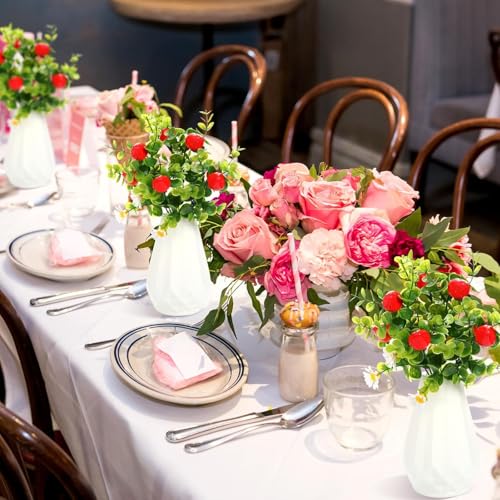 Tigeen 24 Pack Strawberry for Decoration Fake Strawberry Branches Artificial Vivid Red Faux Tables Centerpiece for Kitchen Stem Fruits for Home Spring Summer Decor - style: Strawberry