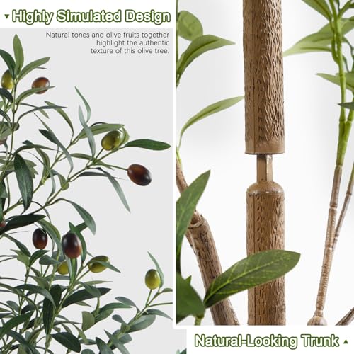 4FT Artificial Olive Tree Indoor, Tall Faux Olive Tree with Pot&Basket, Large Fake Olive Tree with Realistic 576 Silk Leaves and 32 Fruits for Living Room Home Office Decor - size: 4ft