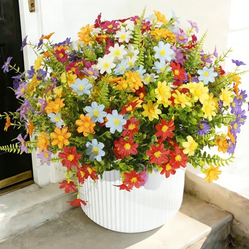Artificial Daisy Flowers UV Resistant Outdoors 36 pcs Silk Wildflowers Spring Flowers, Fake Realistic Daisiy Colorful Mixed Faux Greenery Plants for Garden Porch Planters Window Wedding Decor - color: Multi Color（mixed 8 Colors）, size: 36 pcs