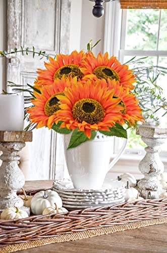 Sunflowers Artificial Flowers 26" Long Stem Large Fake Sunflower Decor Floral Arrangements Centerpiece for Home Decor Wedding Party Orange Flowers Artificial For Decoration 8" Full Bloom Flowers - color: 8"-3pcs-o