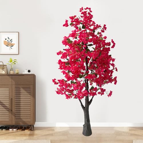 Artificial Bougainvillea Tree 5.6ft, Fake Bougainvillea Plant Faux Tropical Tree for Home Indoor Outdoor Decor, Office, Patio, or Living Room Decoration Rose Red - size: 5ft 3in