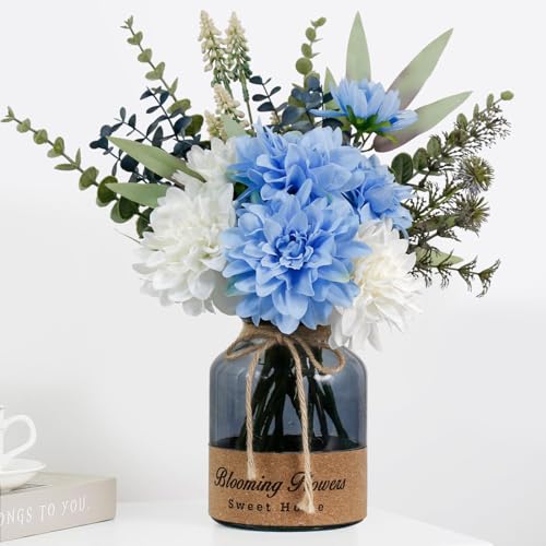 Leftover Fake Flowers in Vase,Artificial Flowers in Vase,Table Centerpieces for Dining Room,Flower Centerpieces for Tables,Faux Flowers for Kitchen Decor,Coffee Table Decor… - color: Light Blue