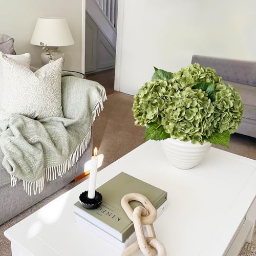 JINWOE Green Flowers Artificial Hydrangeas, 3Pcs 21” Latex Large Lifelike Faux Silk Flowers, Full Artificial Hydrangeas for Bouquet Table Centerpieces Indoor Spring Outdoor Home（Rosemary Green） - color: Rosemary Green, size: 3pcs