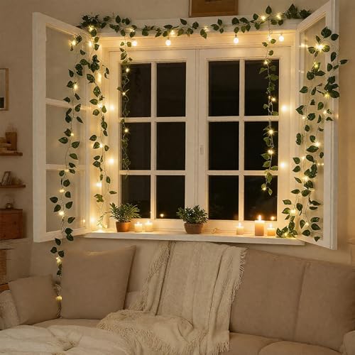 CEWOR Vines with Lights Battery Operated, 40ft 120 LED Ivy String Lights, Fake Ivy Garland with Lights for Home Wedding Decor (Pothos) - size: 40FT pothos with 120 lights