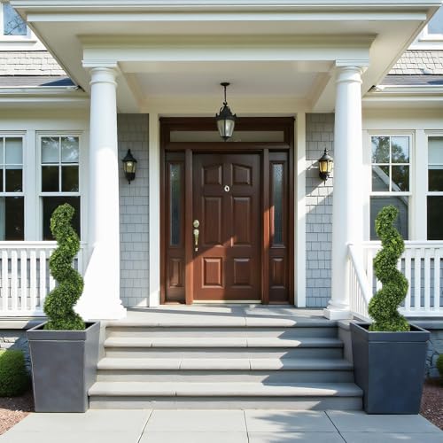 3ft Spiral Boxwood Topiary Trees Artificial Outdoor Set of 2 - UV Resistant Faux Plants for Outside Planters, 36" Fake Twisted Tree for Front Porch Decor - color: Boxwood Leaves, size: 3FT