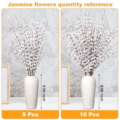 Wootkey 5pcs 29.5" Faux Jasmine Artificial Flowers Tall White Floral Branches Stem for Home Wedding Vase Filler Party DIY Decoration - color: White, size: 5pcs-29.5''